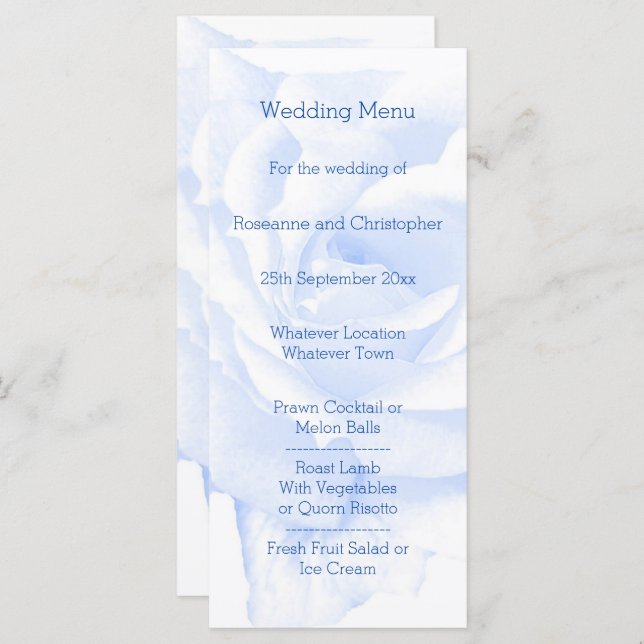 Menu Rose Design Mariage couleur bleu (Devant / Derrière)