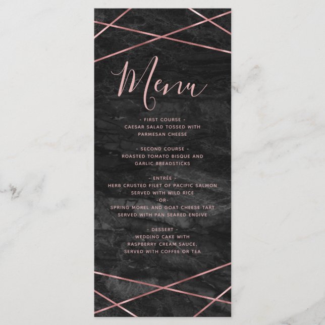 Menu Rose en marbre noir Ligne or Mariage géométrique M (Devant)