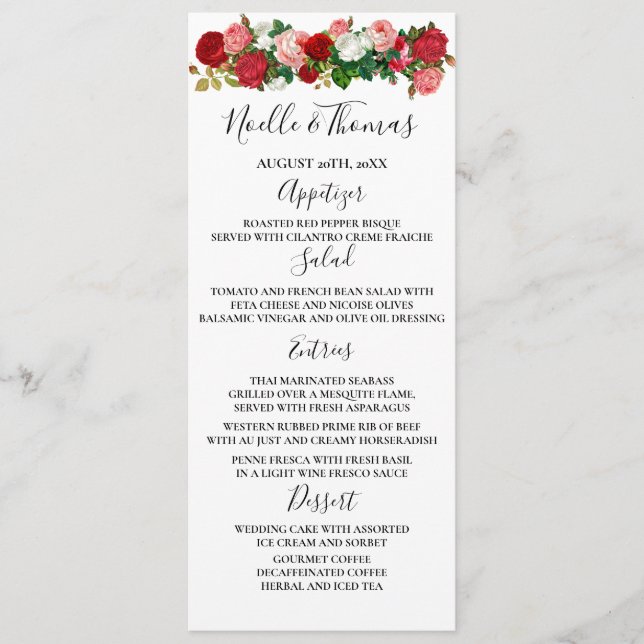 Menu Rose Floral Garland Mariage (Devant)