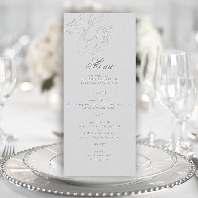 Menu Rose Formal moderne classique ivoire Élégant maria (roses wedding menu card faux embossed ivory formal modern classic elegant black tie)