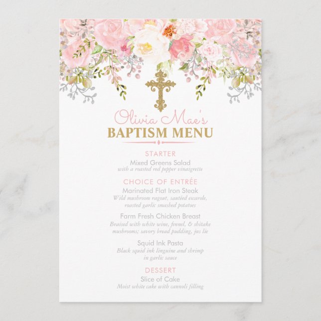 Menu Rose Garden Girl Baptism Custom 5x7 Event (Devant)