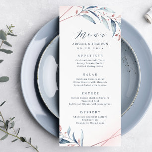 Menu Rose Gold Dusty Blue Greenery Mariage géométrique