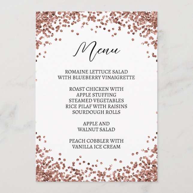Menu Rose Gold Pailleté Blanc Courbé (Devant)