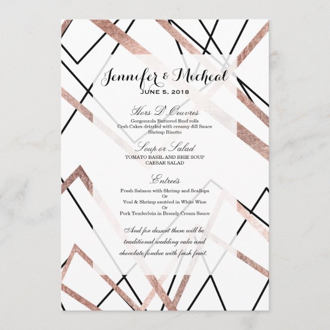 Menu Rose Gold White Linear Triangle Motif Abstrait (Devant)