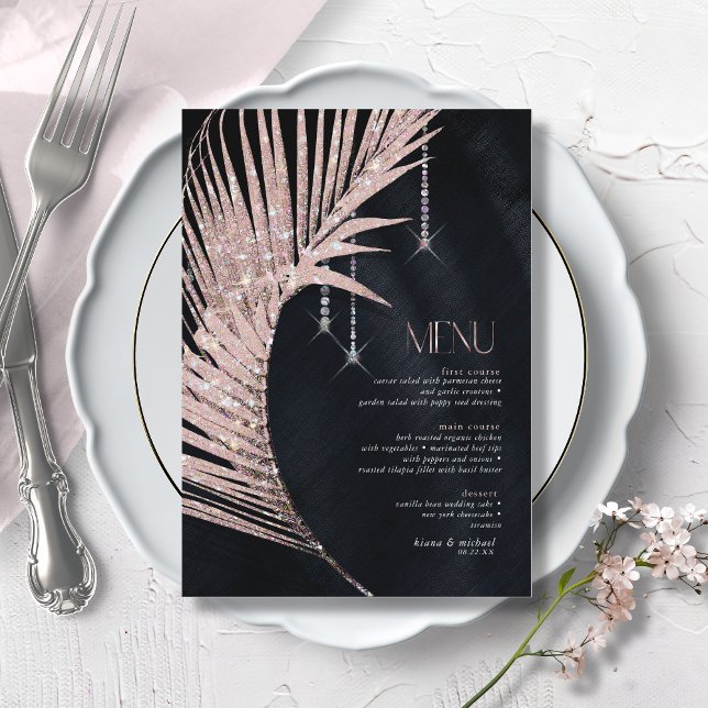 Menu Rose Mariage  or/marine Joyau Palm Leaf ID830 (Créateur téléchargé)