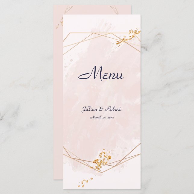 Menu Rose, or et marine, Mariage (Devant / Derrière)