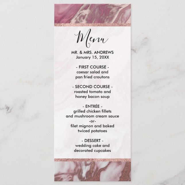 Menu Rose or rose blanc peint fille Abstrait marbre (Devant)
