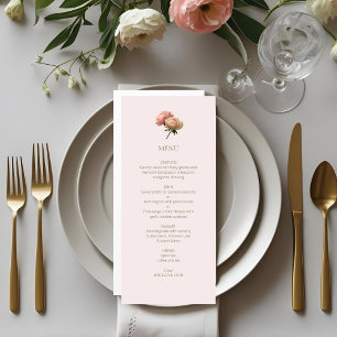 Menu Rose Pâle & Blanc Mariage Chic Fleur Rose