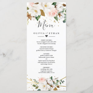 Menu Rose Pâle Or Géométrique et Magnolia Blanc Flore