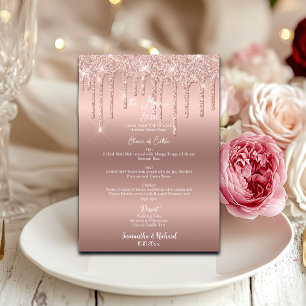 Menu Rose Parties scintillant or métal brillant 5x7" me