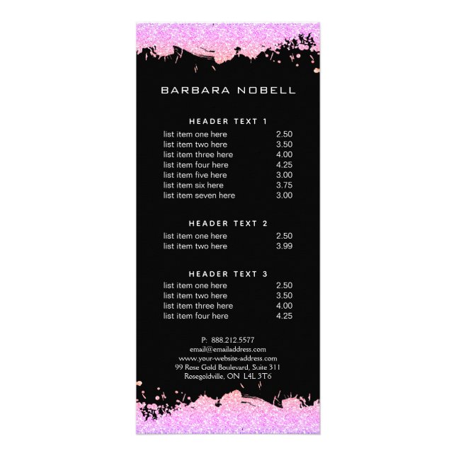 Menu rose professionnel de service d'éclaboussure (Devant)