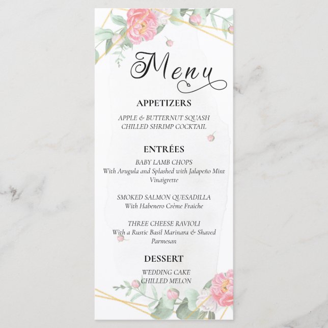 Menu Rose romantique Mariage géométrique (Devant)