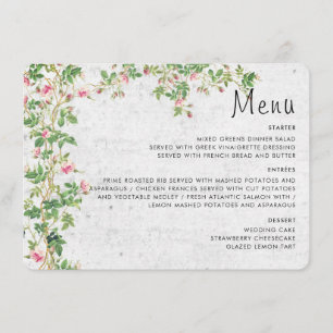 Menu Rose Rose Vieux Mur Vintage Style Mariage Journal
