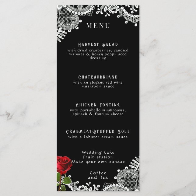 Menu Rose rouge Beau Mariage de dentelle blanche (Devant)