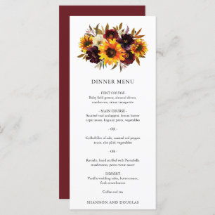 Menu Rose rouge violet automne tournesol Mariage rustiq
