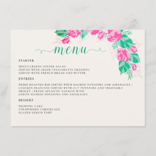 Menu Rose Vert Rose Pétales Fleurs Jardin Mariage