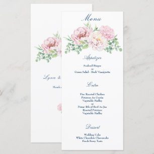 Menu Roses blanches et roses, Mariage floral élégant