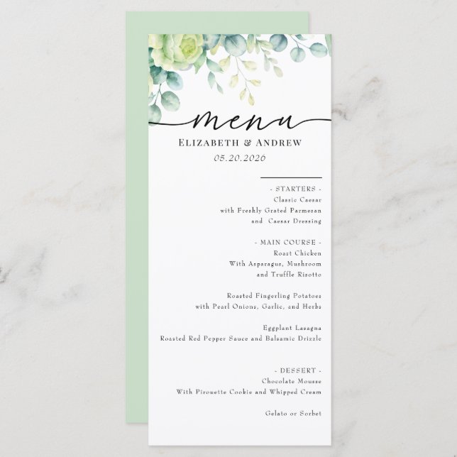Menu Roses de l'eucalyptus | Elegant Boho Greenery Mari (Devant / Derrière)