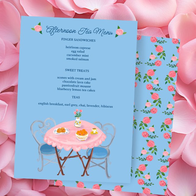 Menu Roses de Tea Party Mignon PERSONNALISÉ (Tea Party Roses Cute CUSTOM Bridal Shower Party Menu
)