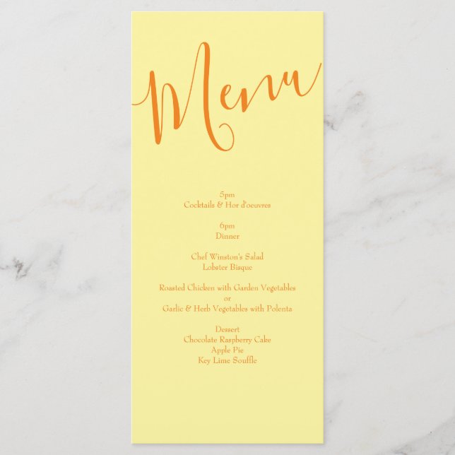 Menu Roses floraux de Mariage orange jaune (Devant)