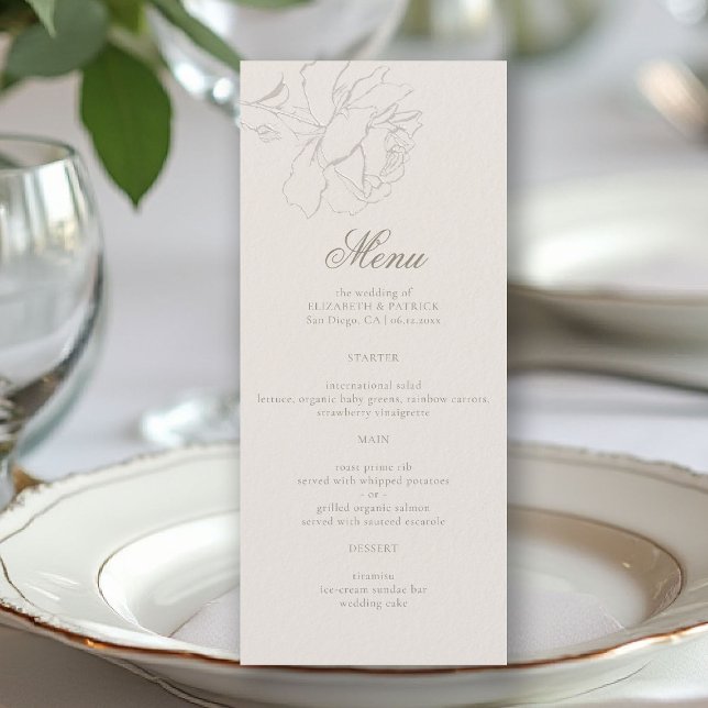 Menu Roses Formal Modern Classic Ecru Elegant Wedding (ethereal wedding theme ecru table menu formal traditional modern classic floral roses elevated)