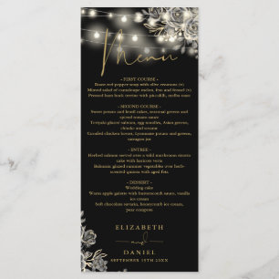Menu Roses Noires Et Dorées Lumières Mariage Gothique D