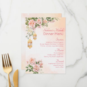 Menu Roses rose crème pastel Mohndi lanternes arabes