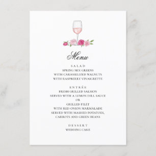 Menu Roses roses. Fleurs et vin bleus. Mariage floral