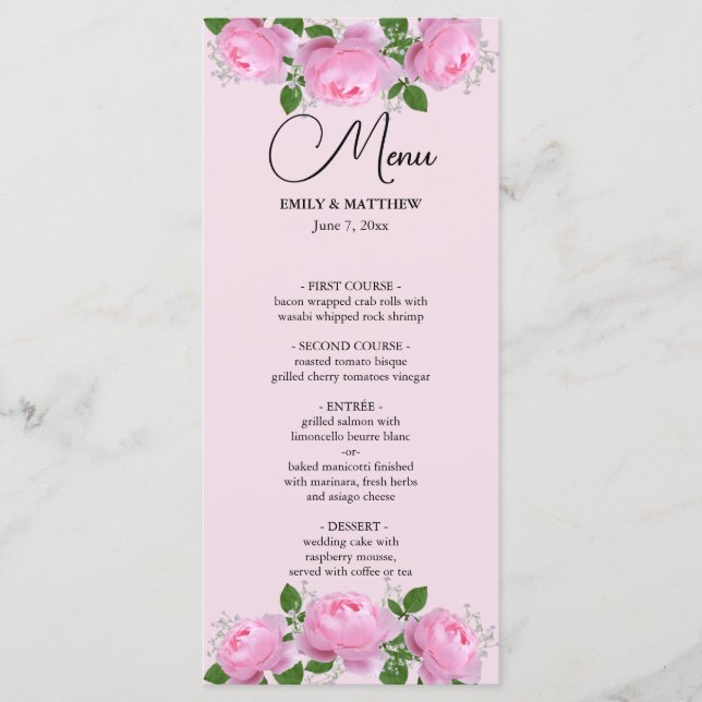 Menu Roses roses parfumées, Mariage (Devant)