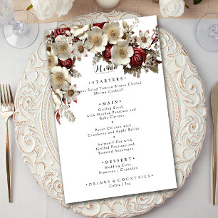 Menu Roses Rouges Fleurs de Dogwood Blanc, Mariage Élég