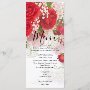 Menu Roses Rouges & Gypsophile Élégant Mariage Floral 
