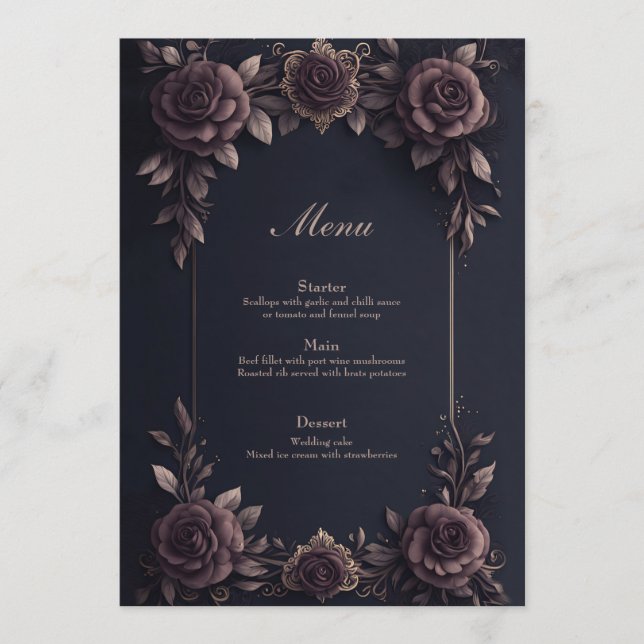 Menu Roses vintages romantiques. (Devant)