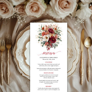 Menu Rouge profond Bourgogne Or Floral Style Bohème mar