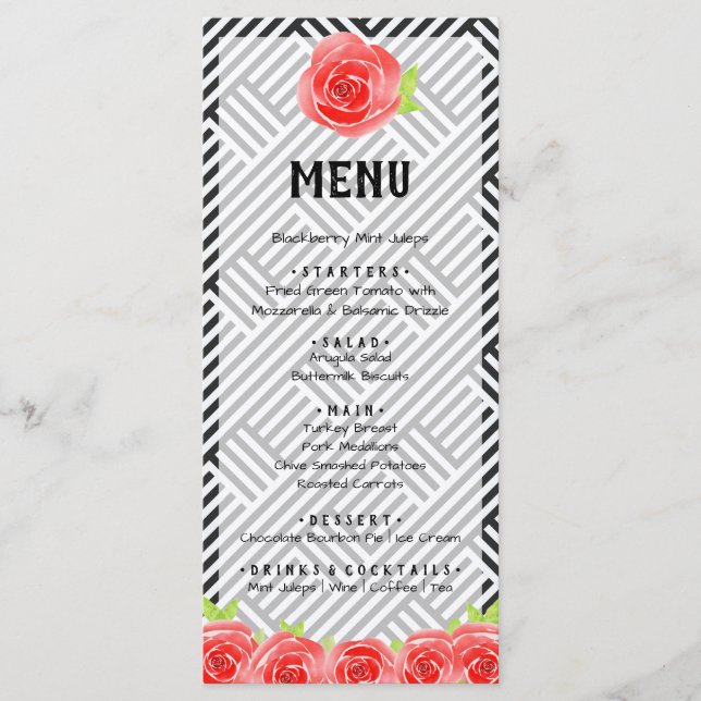 Menu Rouge Rose noir et blanc rayures Derby (Devant)