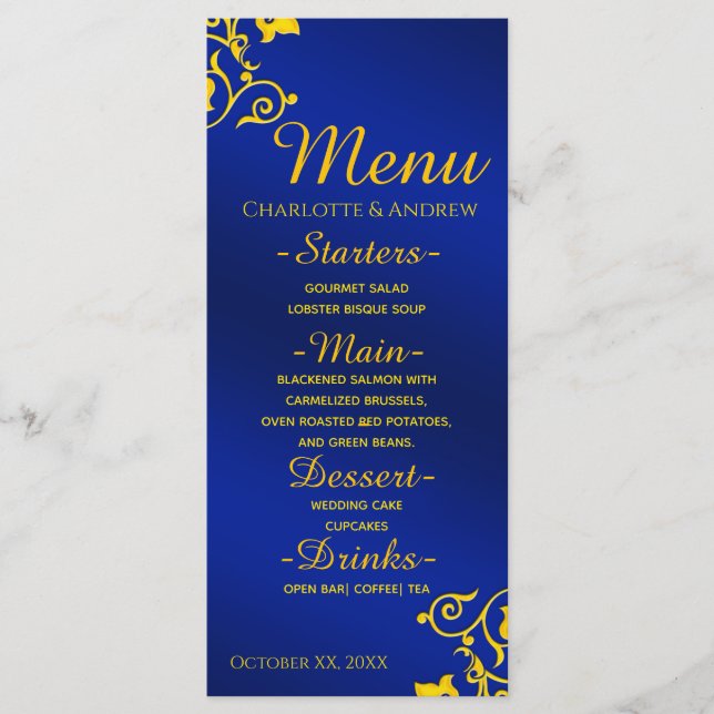 Menu Royal Blue and Gold Mariage (Devant)