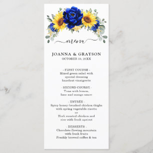 Menu Royal Blue Rustic Tournesol Moderne Floral Mariage