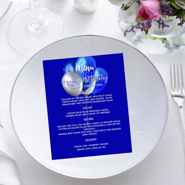 Menu royal blue white balloons birthday (Creator Uploaded)