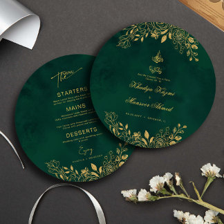 Menu Royal Emerald Green Gold Floral Mariage islamique