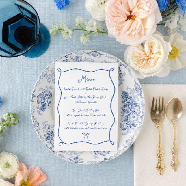 Menu Ruban à main et Mariage bleu français (Créateur téléchargé)