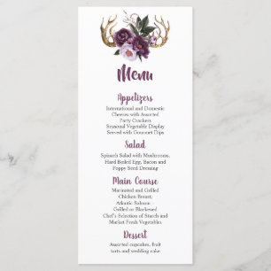 Menu Russe Boho Purple Plum Peonies Antlers Mariage