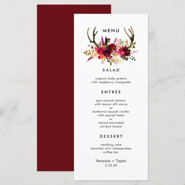 Menu Russe Bourgogne Antlers Simple 3 cours  (Devant / Derrière)