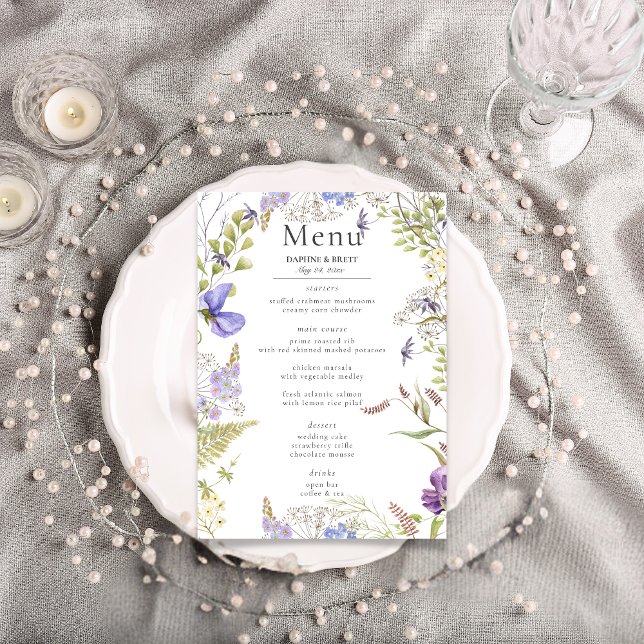Menu Russe Lavande et Fleur sauvage Sage Mariage blanc (Rustic Lavender & Sage Wildflowers White Wedding 
Program)
