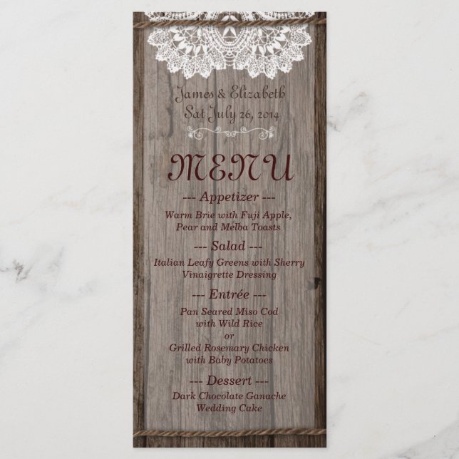 Menu Rustic Barn Mariage (Devant)