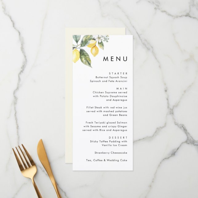 Menu Rustic Elegant Minimal Lemon Garden Wedding  (Devant/Arrière en situation)