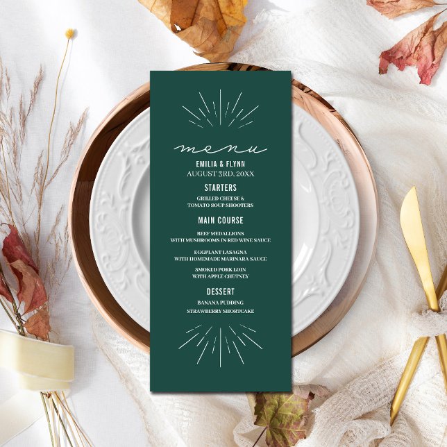 Menu Rustic Emerald Line Art Mariage (Créateur téléchargé)