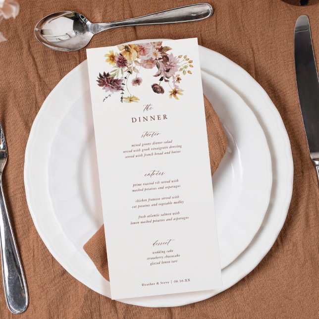 Menu Rustic Fall Boho Floral Dîner Mariage (Créateur téléchargé)
