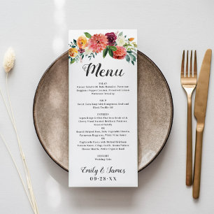 Menu Rustic Fall Floral Mariage Monogram Dîner