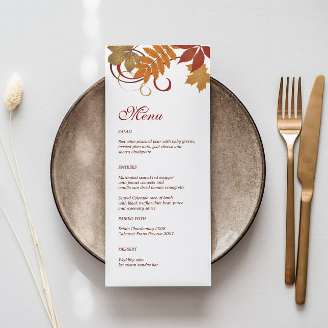 Menu Rustic Falling Feuille Dîner Mariage (Créateur téléchargé)