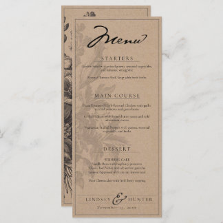 Menu Rustic Kraft Vintage Floral Romantic Wedding