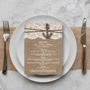Menu Rustic Nautical Ancre Mariage Collection